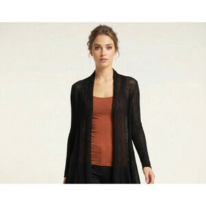 Lauren Michelle Cardigan Sweater Womens XL Black Open Knit Duster Semi Sheer